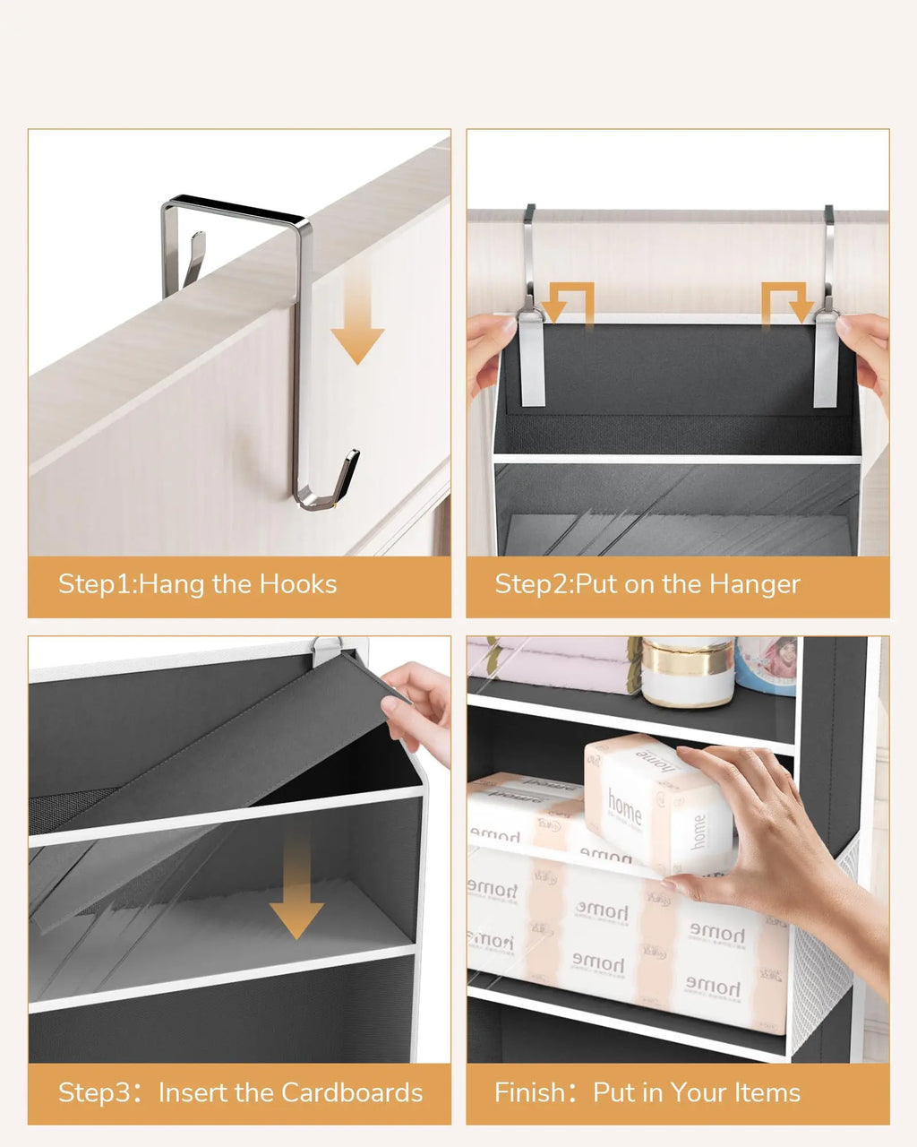 Over Door Organizer, 5-Shelf Hanging Storage w/ 5 Large Pockets, Anti-Tilt 44lb Load for Bedroom, Bathroom, Pantry, Nursery, Bla