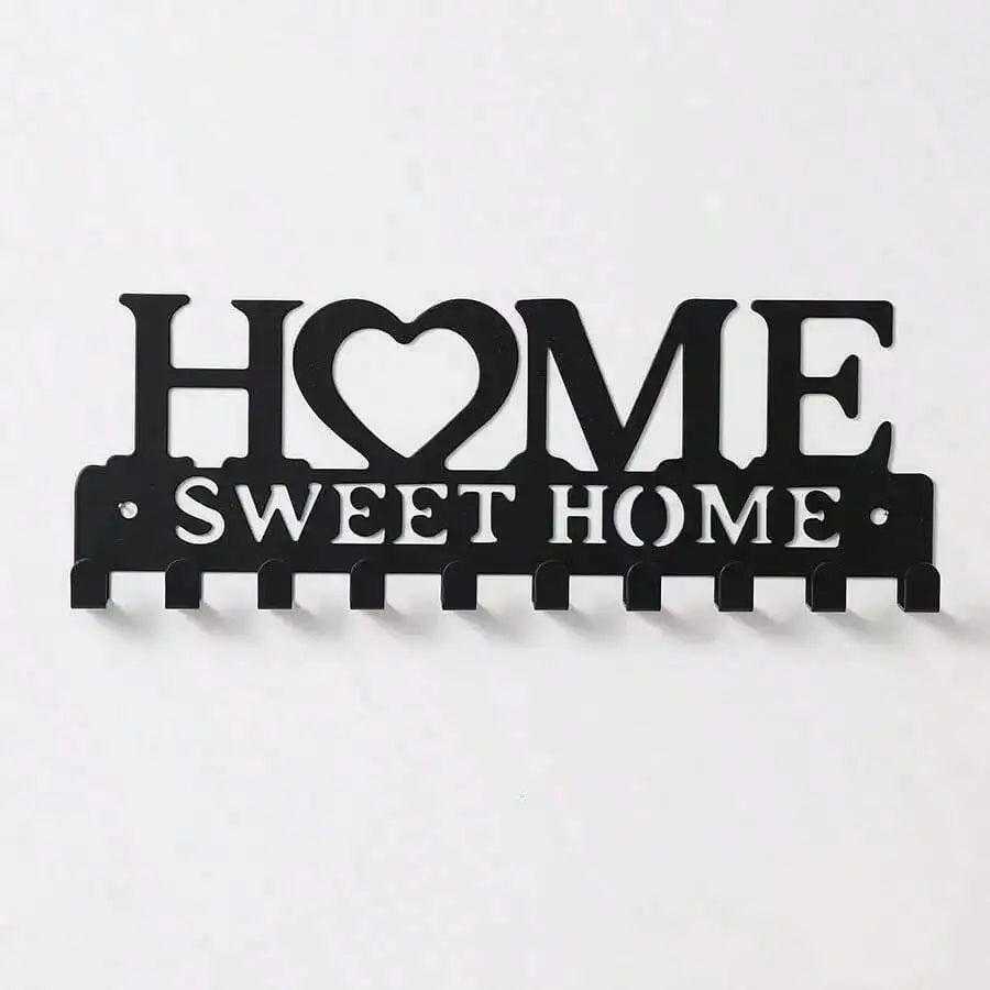 1pc Black Key Holder Wall Mounted Storage Rack, Metal Art Decorative key hook For Coats, Hats, Entrance Hallway
