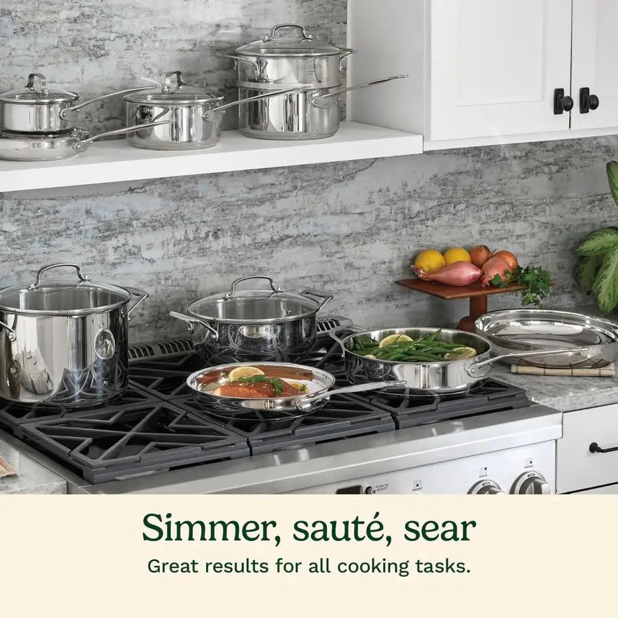 17Piece Stainless Steel c Set, Chefs Classic Steel Collection with Pure Aluminum Core for Quick and Even Heat, Cool Grip