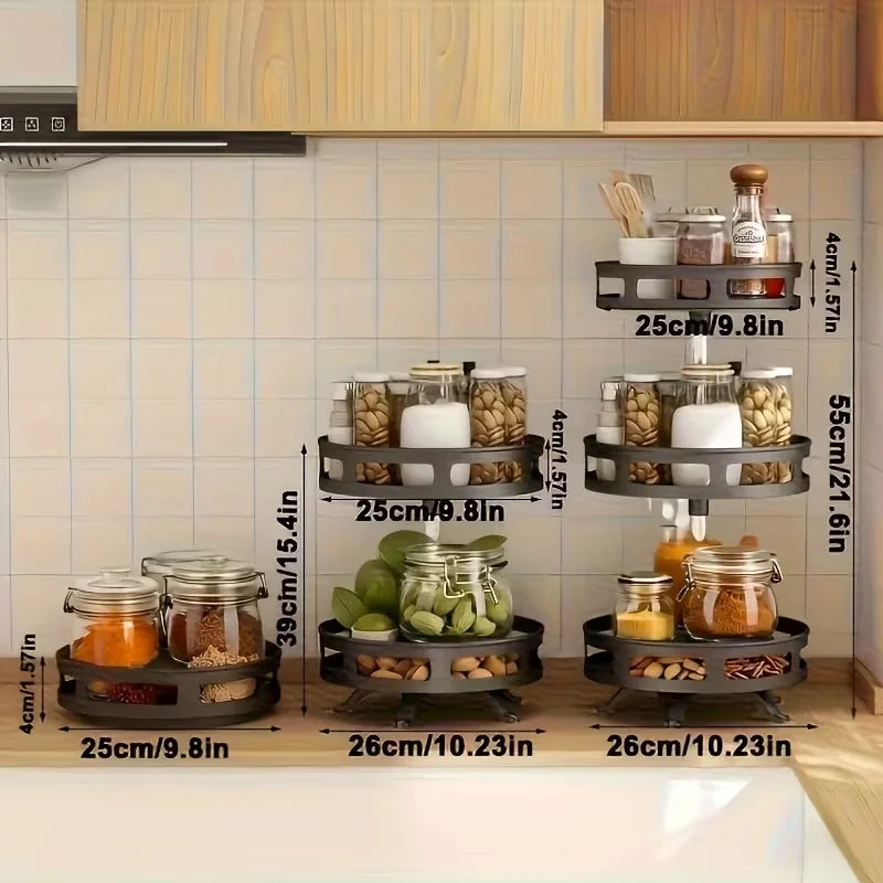 360-Degree Rotating Kitchen Organizer - Metal Spice Rack Featuring Storage Containers  Available in Double Or Triple