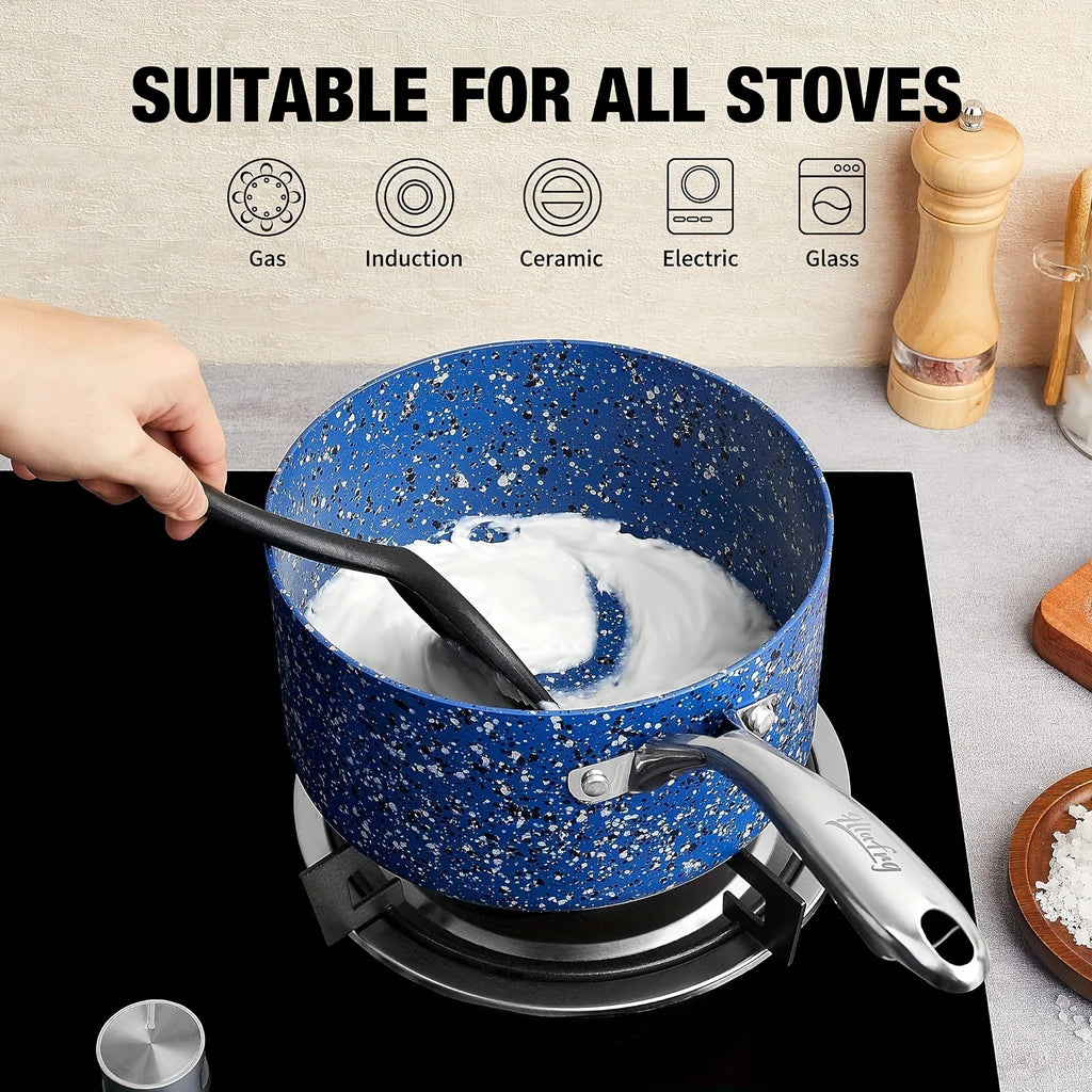 HLAFRG Sauce Pan Set with Lid, Nonstick 2Qt & 3Qt Pot Set with Lid, Small Pot with Stainless Steel Handle, Blue Pot Set