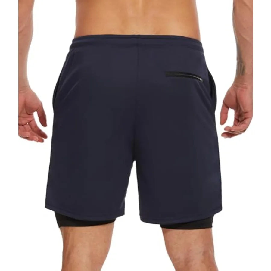 4 Pack Mens 2 in 1 Running Workout Shorts with Liner, Gym Athletic Quick Dry Sport Shorts with Pockets