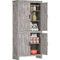 64" Kitchen Pantry Cabinet, freestanding Storage Cabinet with 4 Doors and 3 Adjustable Shelves or Dining Room, Gray Oak