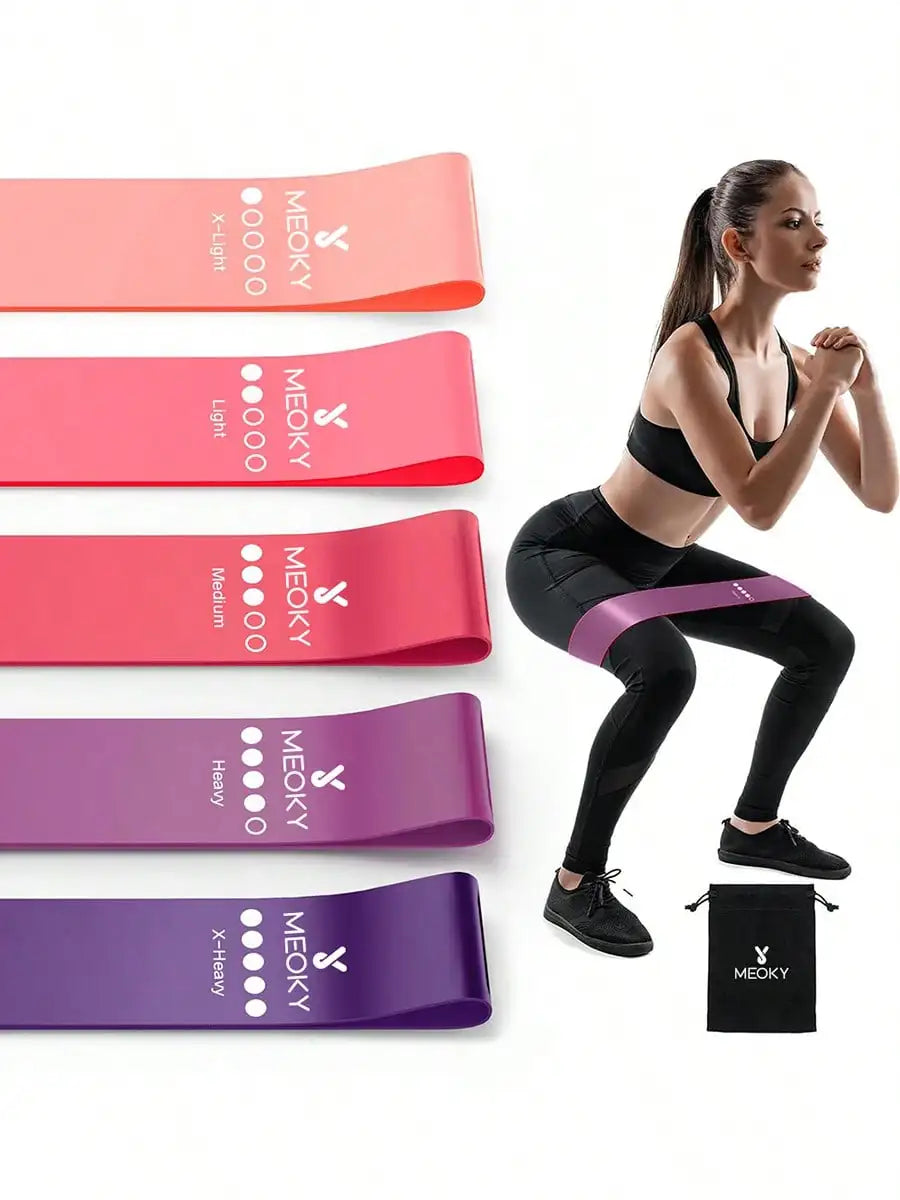 Meoky 5pcs Resistance Bands Set, Fitness Elastic Loops, Yoga Starter Kit, Glute & Leg Stretch Bands, Pilates Resistance Bands