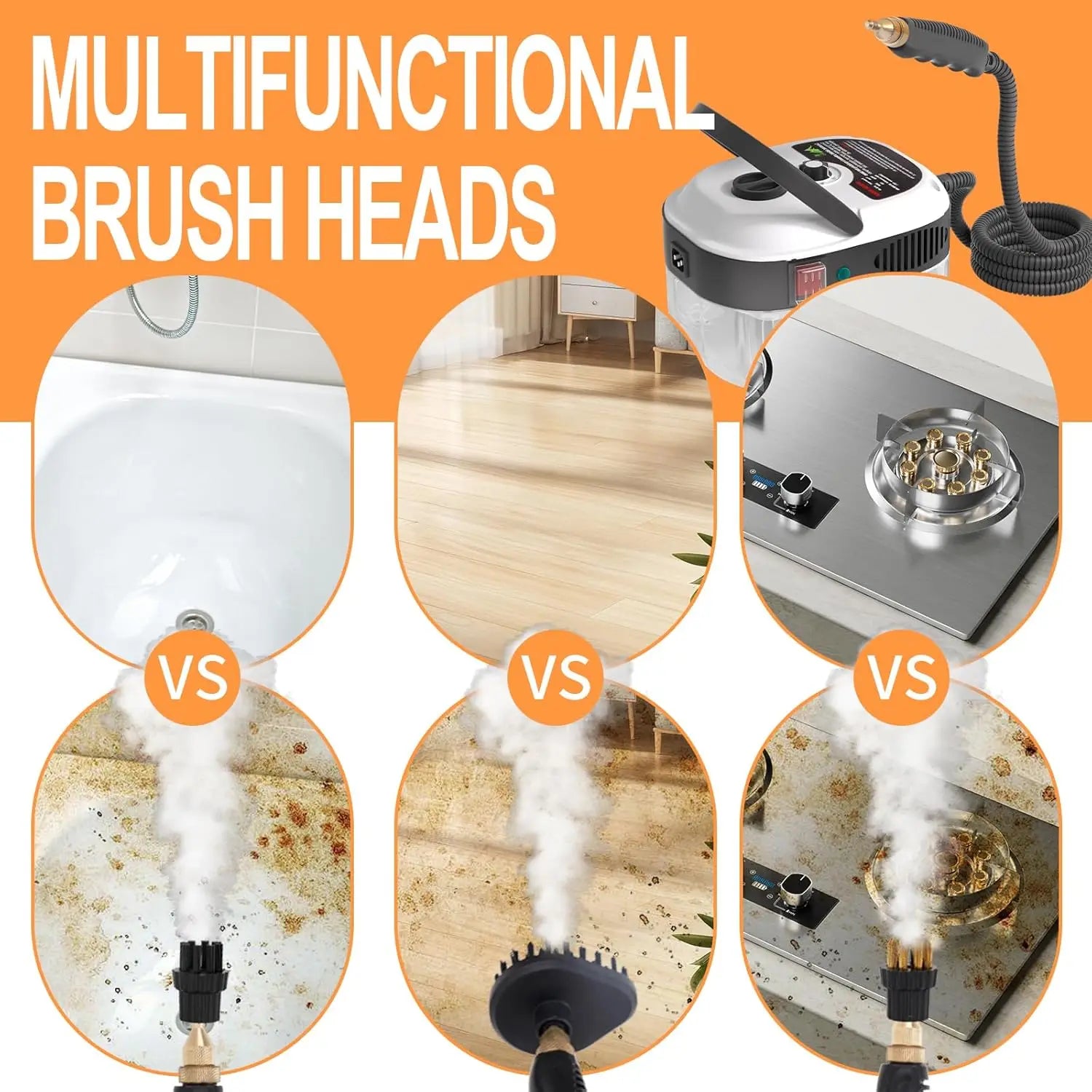 Portable Steam Cleaner, 2500W High Temp Handheld for Couch, Auto, Floor Cleaning (White)
