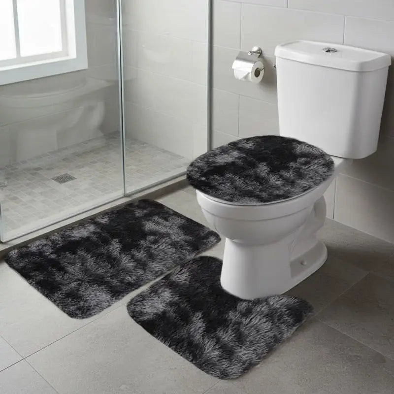 3pcs Mixed Color Bath Rug Set, Bath Mat And Contour Mat And Toilet Seat Cover, Soft Microfiber Water Absorbent And Non-Slip Bathroom Rugs, Machine Washable, Easy to Dry
