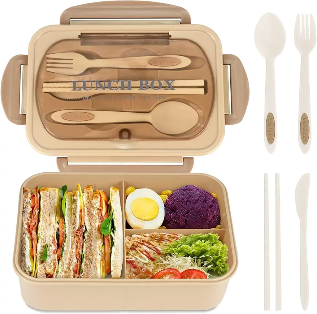 1200ML Lunch Bento Box for Adults Office Worker Picnic LeakProof Lunch Box with Utensils 3 Compartment Bento Box Microwave Safe