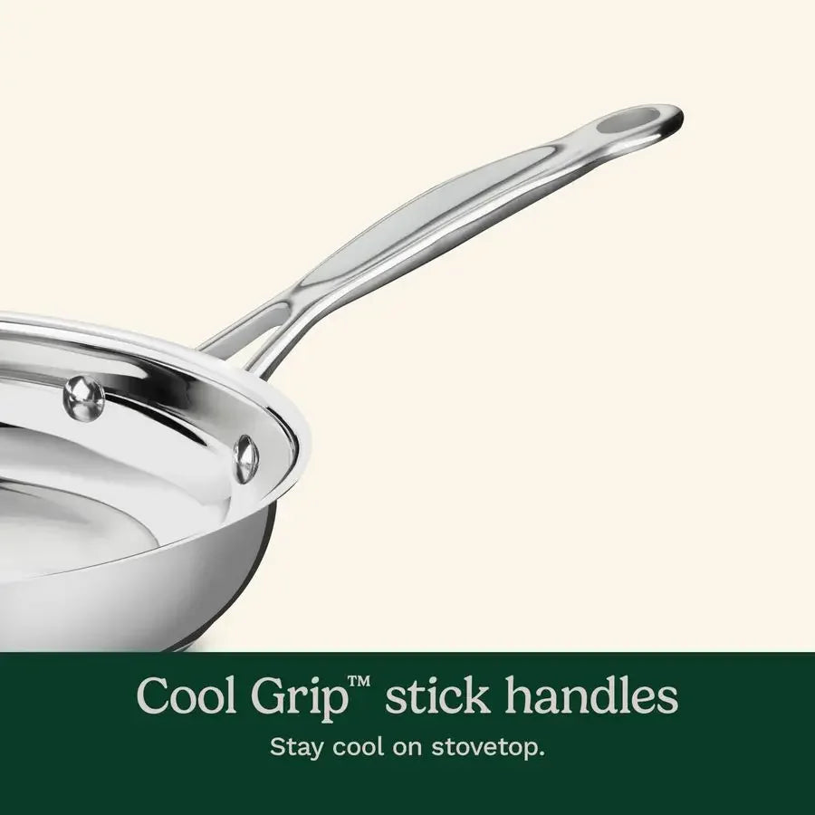 17Piece Stainless Steel c Set, Chefs Classic Steel Collection with Pure Aluminum Core for Quick and Even Heat, Cool Grip