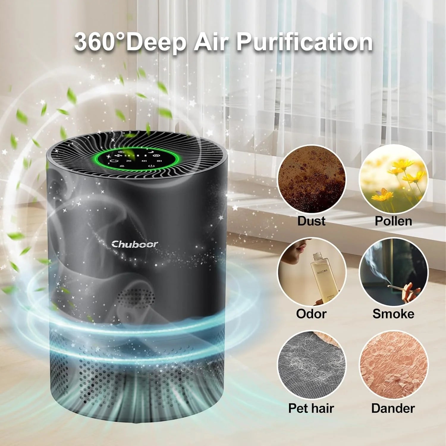 Chuboor Air Purifiers for Home H13 True HEPA for Bedroom Room kitchen for Smoke and Dust Pollen Odors PM2.5 Detection