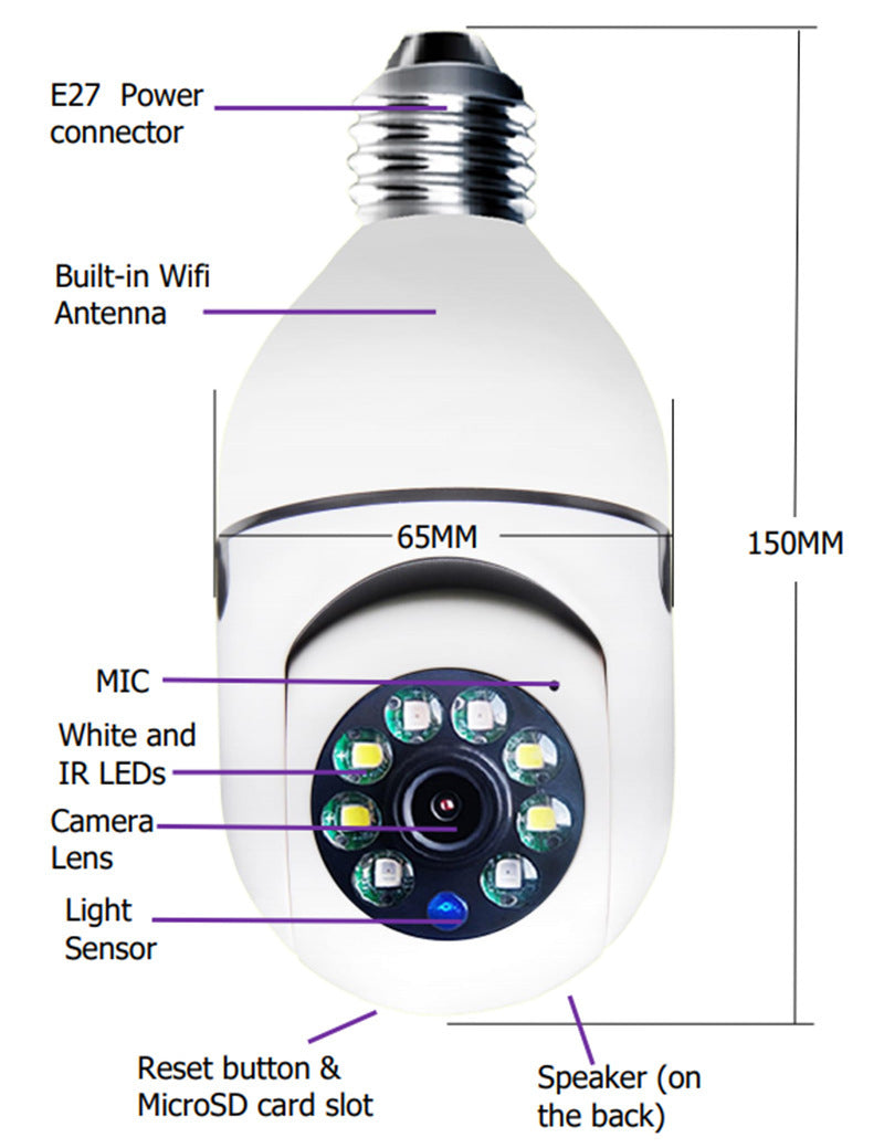 WiFi Bulb Camera 1080P 4X Zoom E27 5G Home Security Monitor