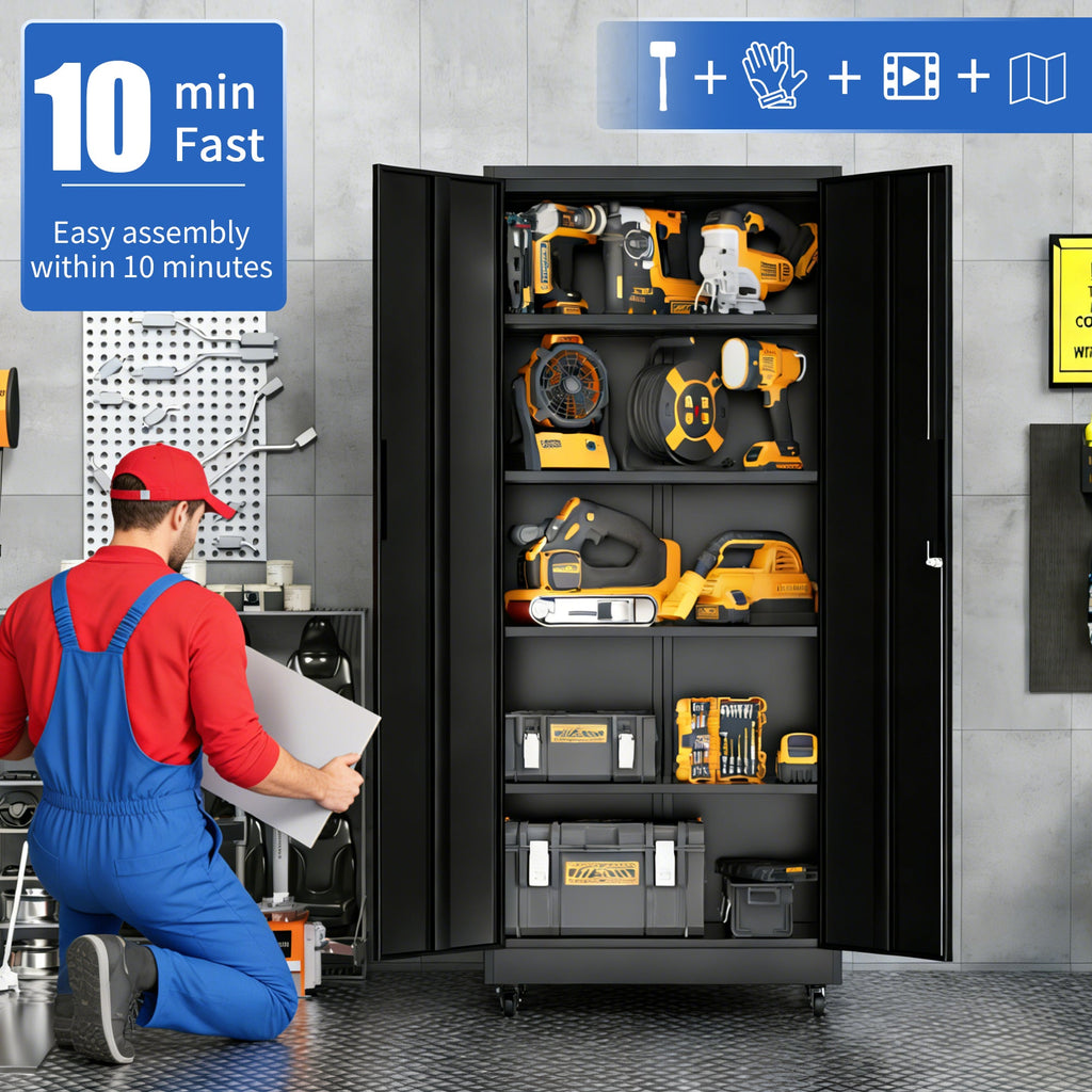 Garage Storage Cabinet with Wheels and Lock