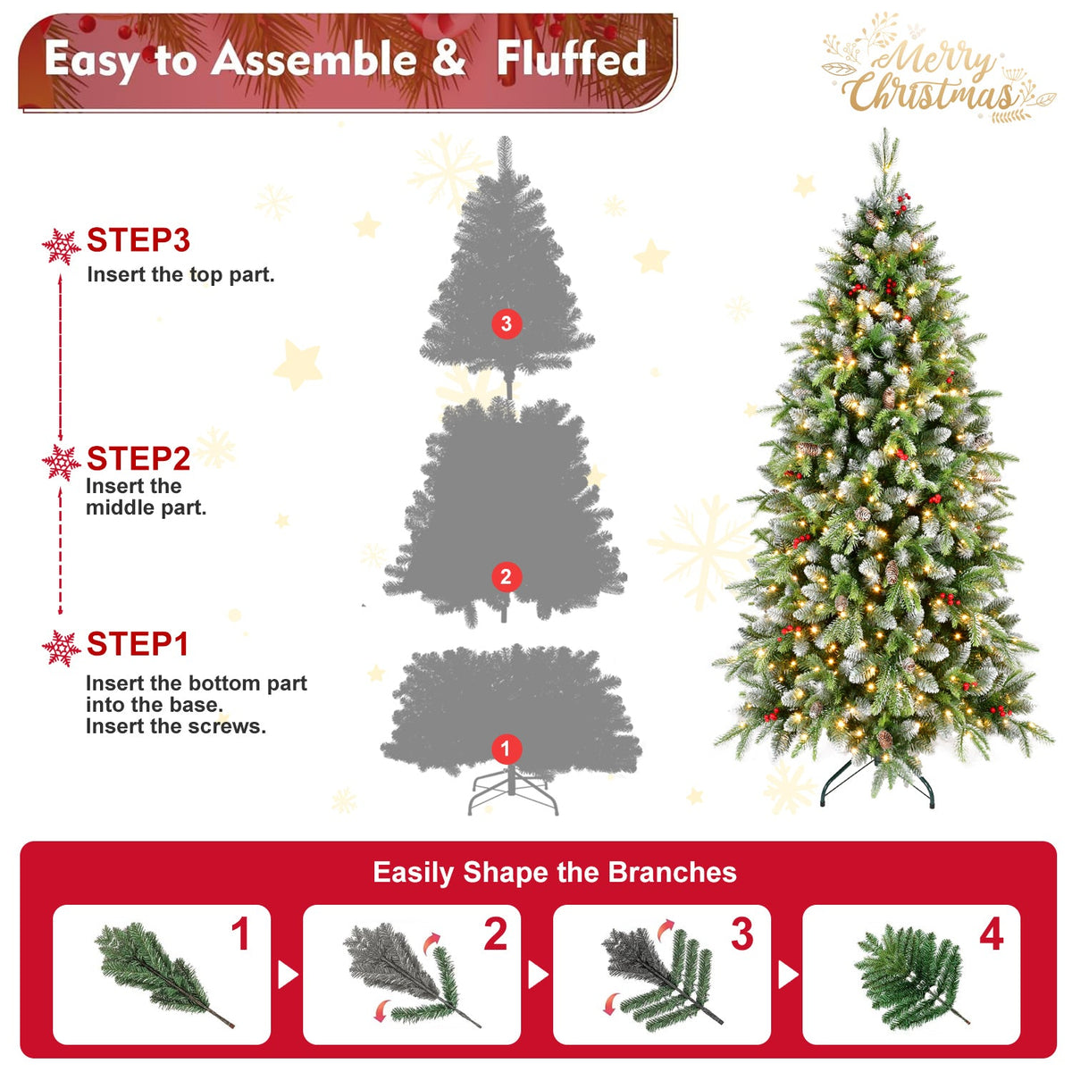 6ft Pre-Lit Artificial Christmas Tree with 380 Warm White LED Lights