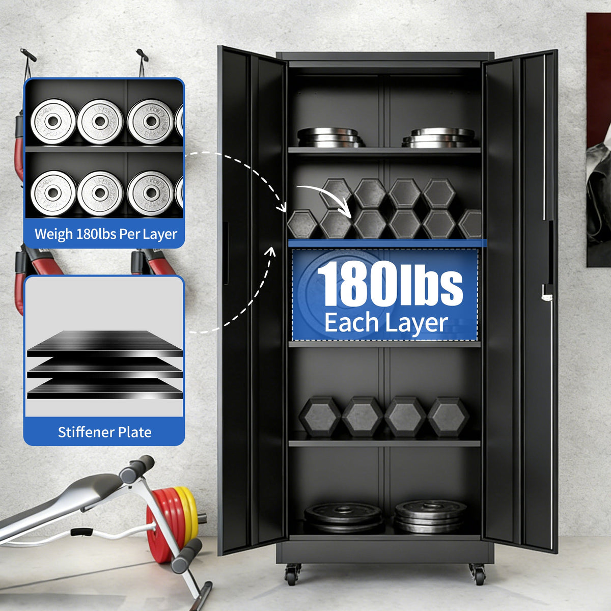 Garage Storage Cabinet with Wheels and Lock
