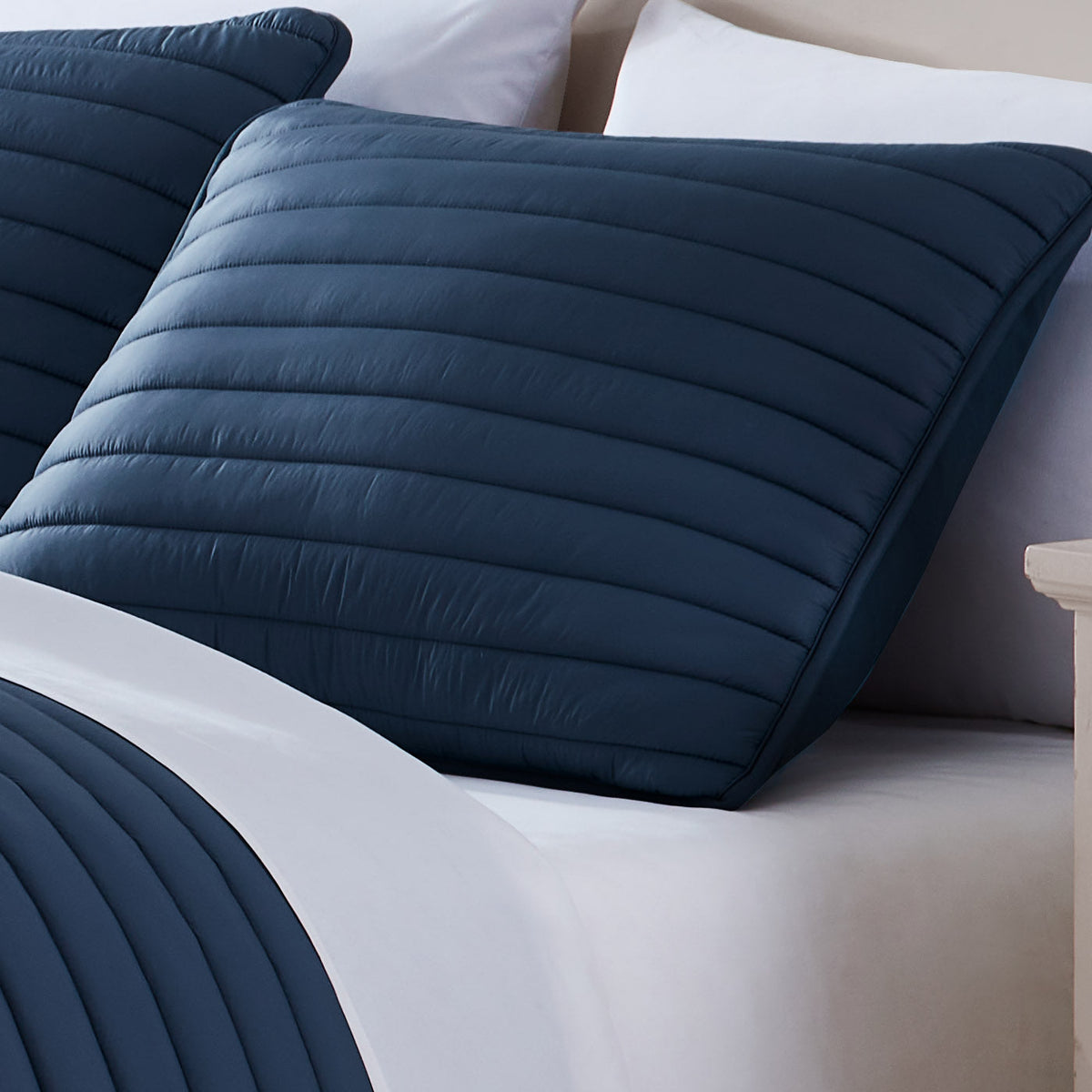 Puffer Quilted Comforter Set with Channel Quilting - Green or Navy