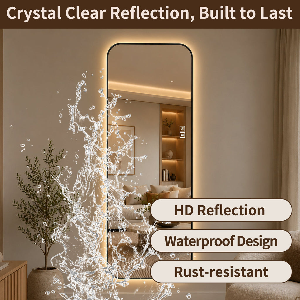 65" x 24" Oversized Backlit Rectangular LED Full Length Mirror