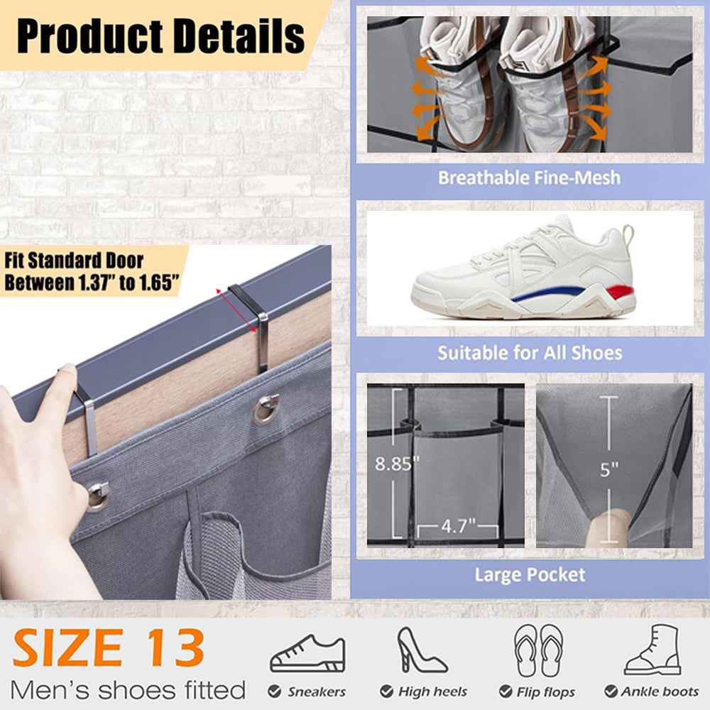 35 Pockets Over Door Hanging Shoe Storage Organizer Rack Holder Closet