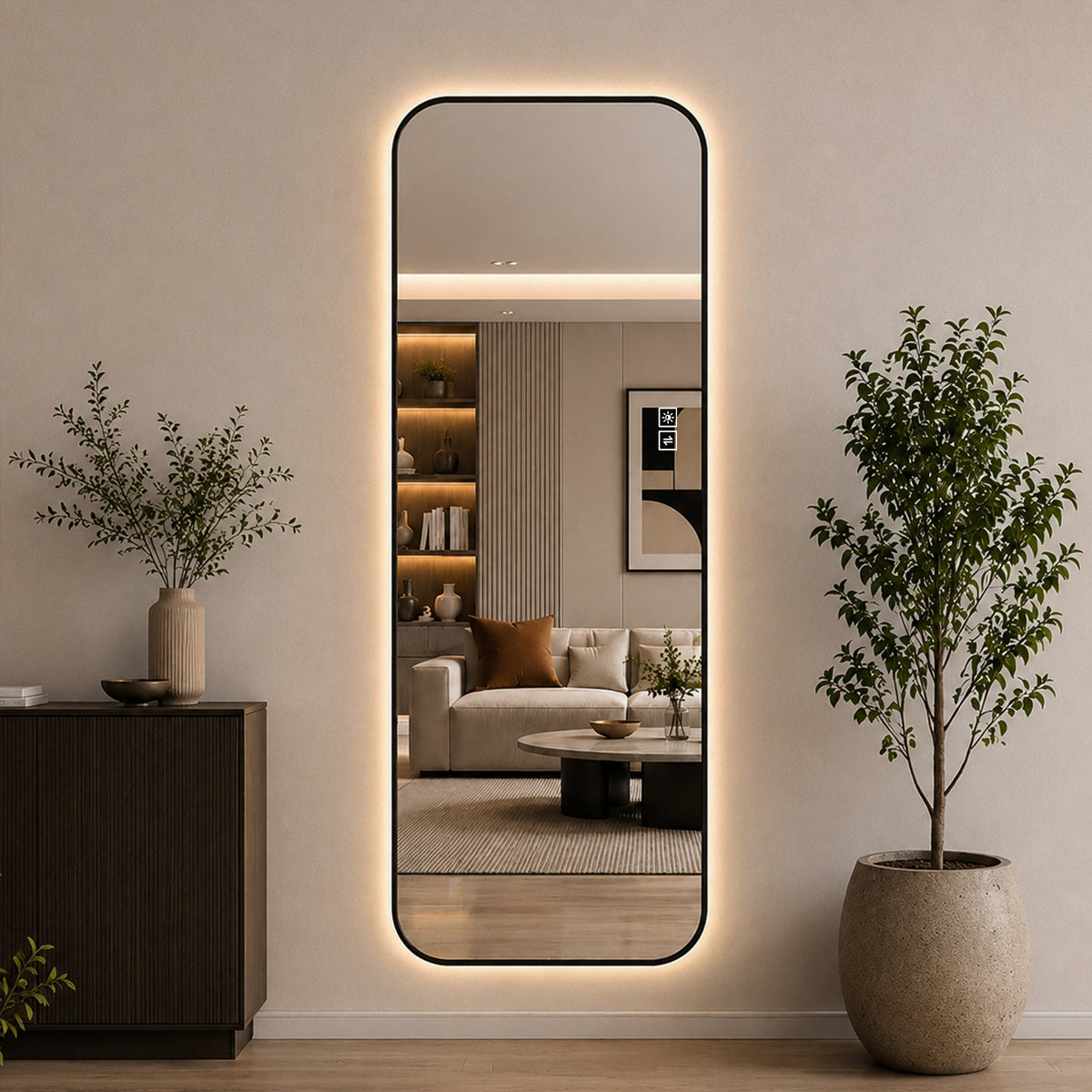 65" x 24" Oversized Backlit Rectangular LED Full Length Mirror